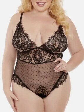 Pure Romance Eyelash Lace & Dotted Mesh Teddy